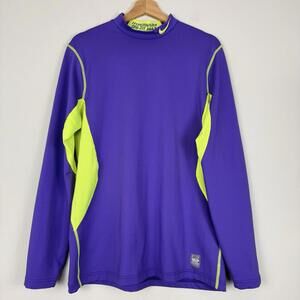Nike Pro Combat Hyperwarm Dri-Fit Max Shirt Purple Neon Yellow Size L Fitted Y2K